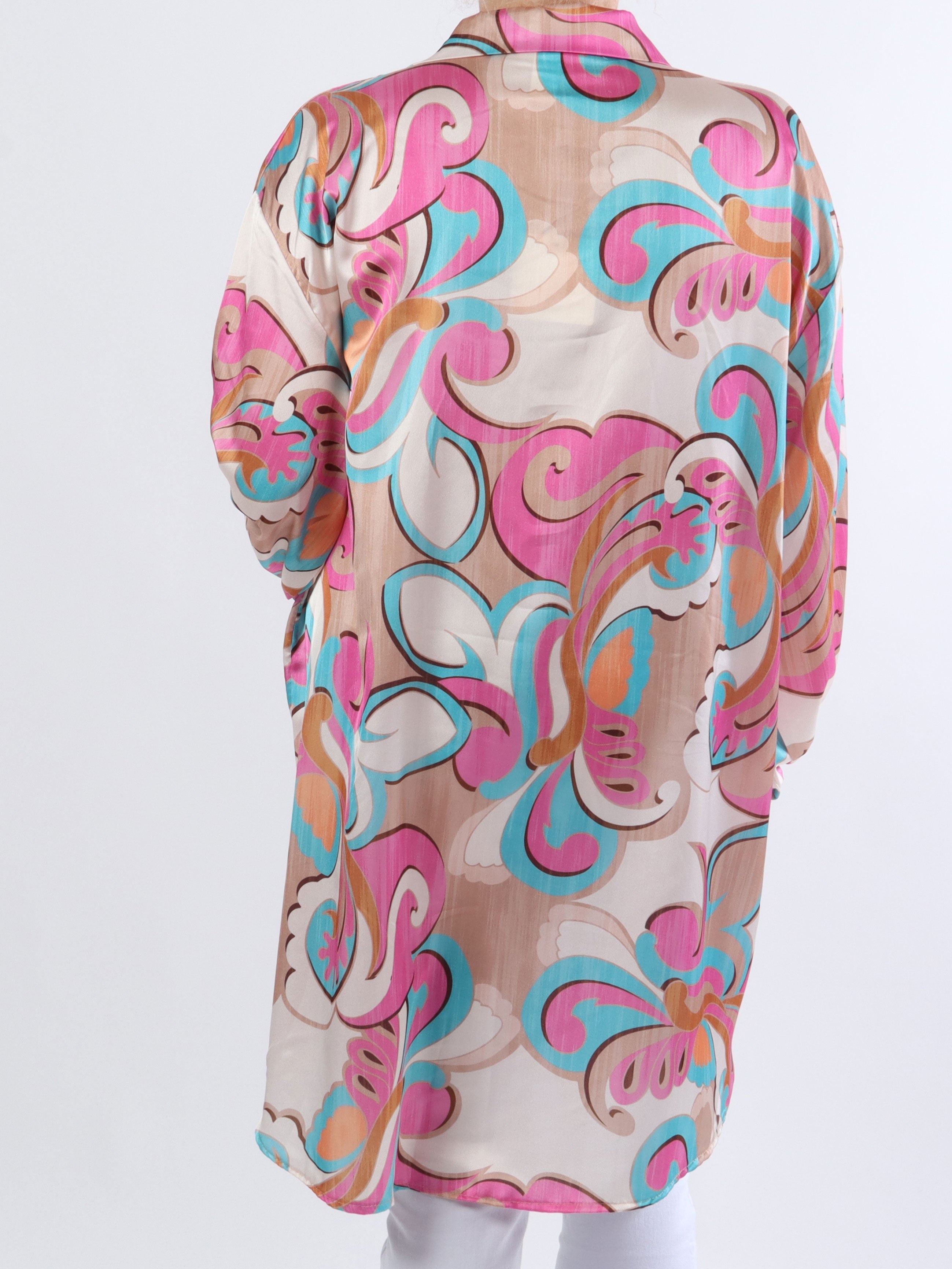 Happy Dress - Flerfarvet plus size skjortekjole i silkelook